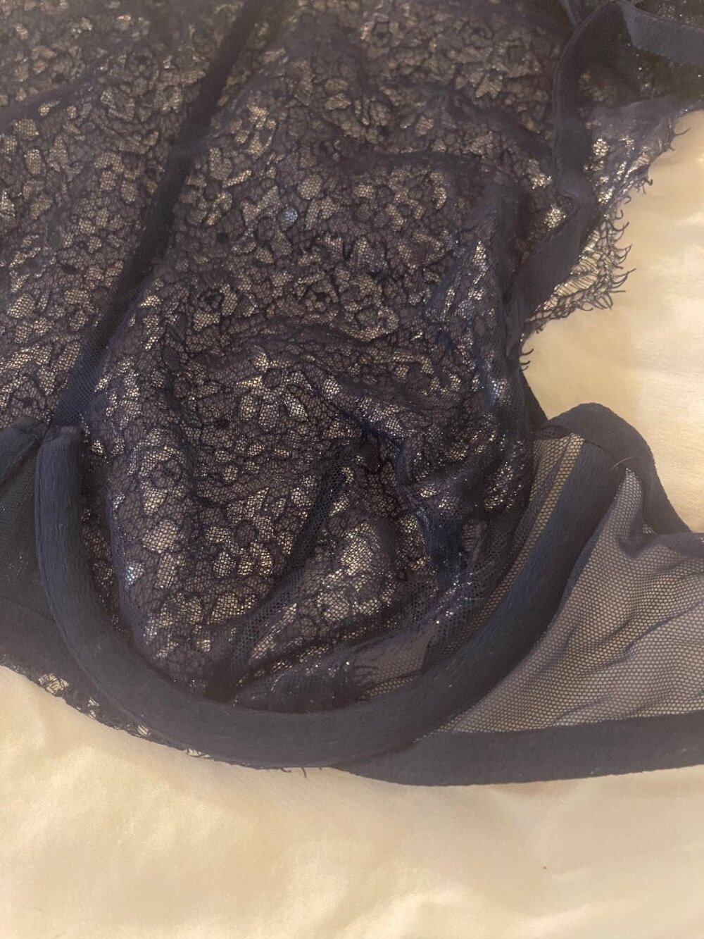 Victoria's Secret Dream Angels unlined demi bra top blue silver 34C high neck - Picture 15 of 15
